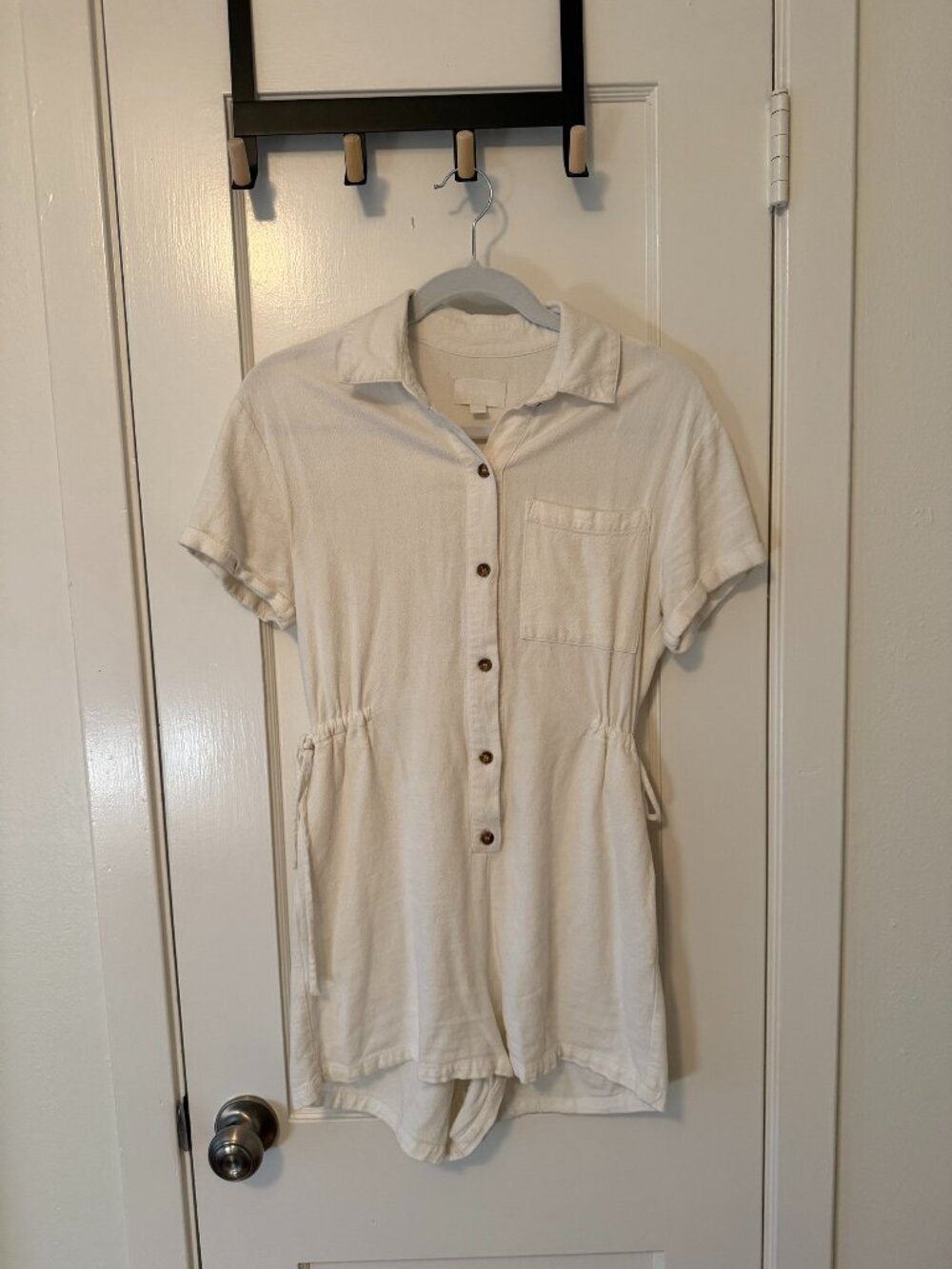 Every Cream Linen Blend Button Front Romper XS